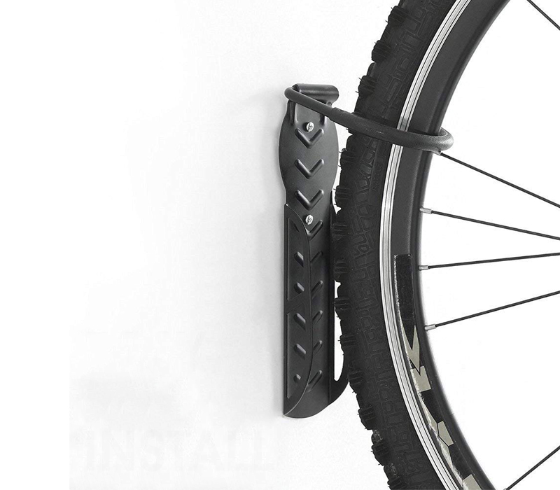 Simple Black Wall Mount Bicycle Hanger Rack with Tire Tray for Shop