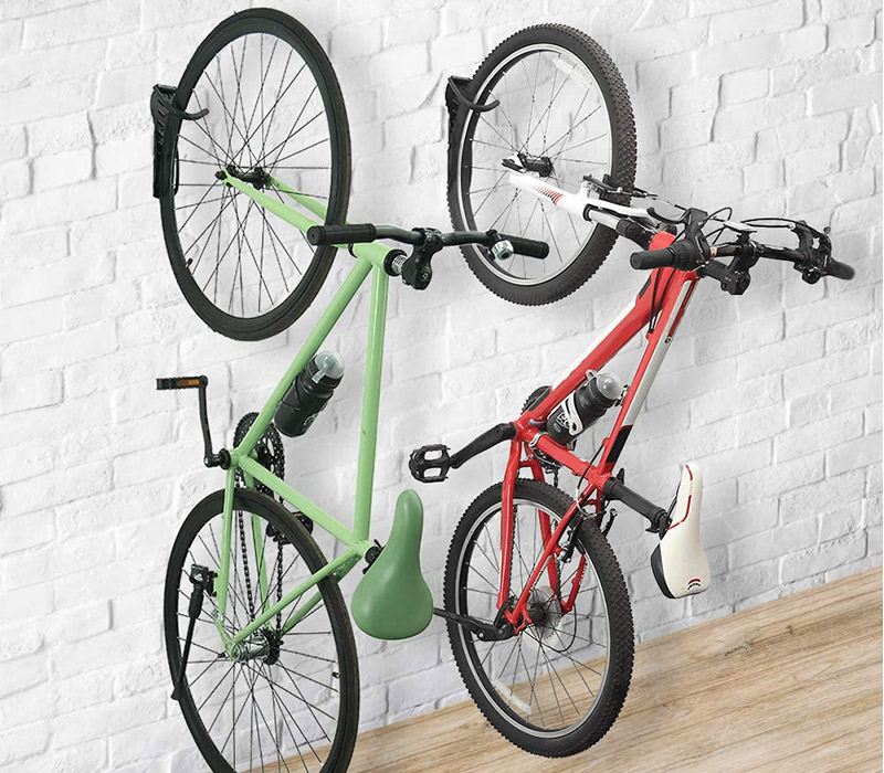 Simple Black Wall Mount Bicycle Hanger Rack with Tire Tray for Shop